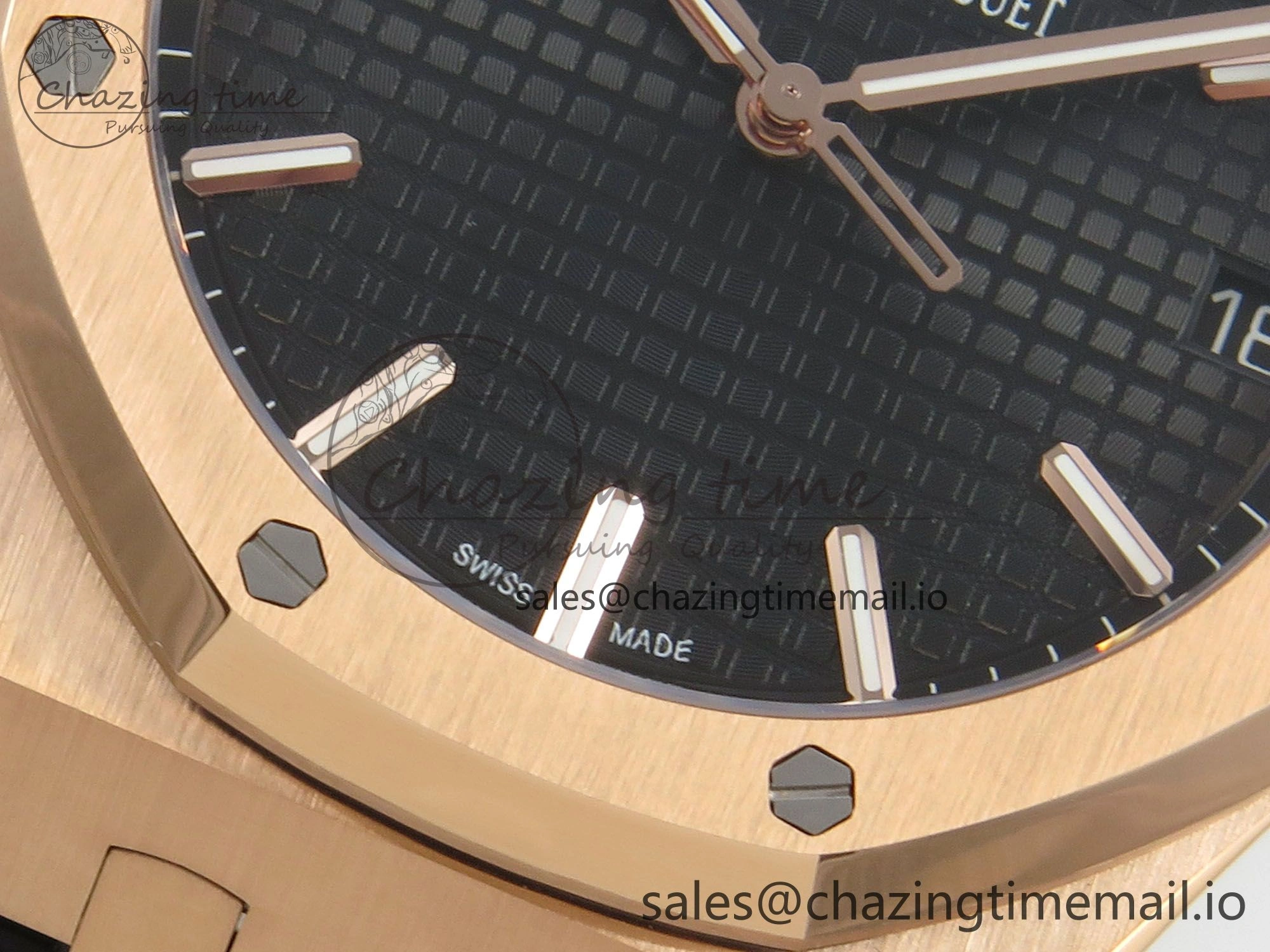 Royal Oak 41mm 15500 RG RSF 1:1 Best Edition Black Dial on Blue leather strap SA4302 Super Clone