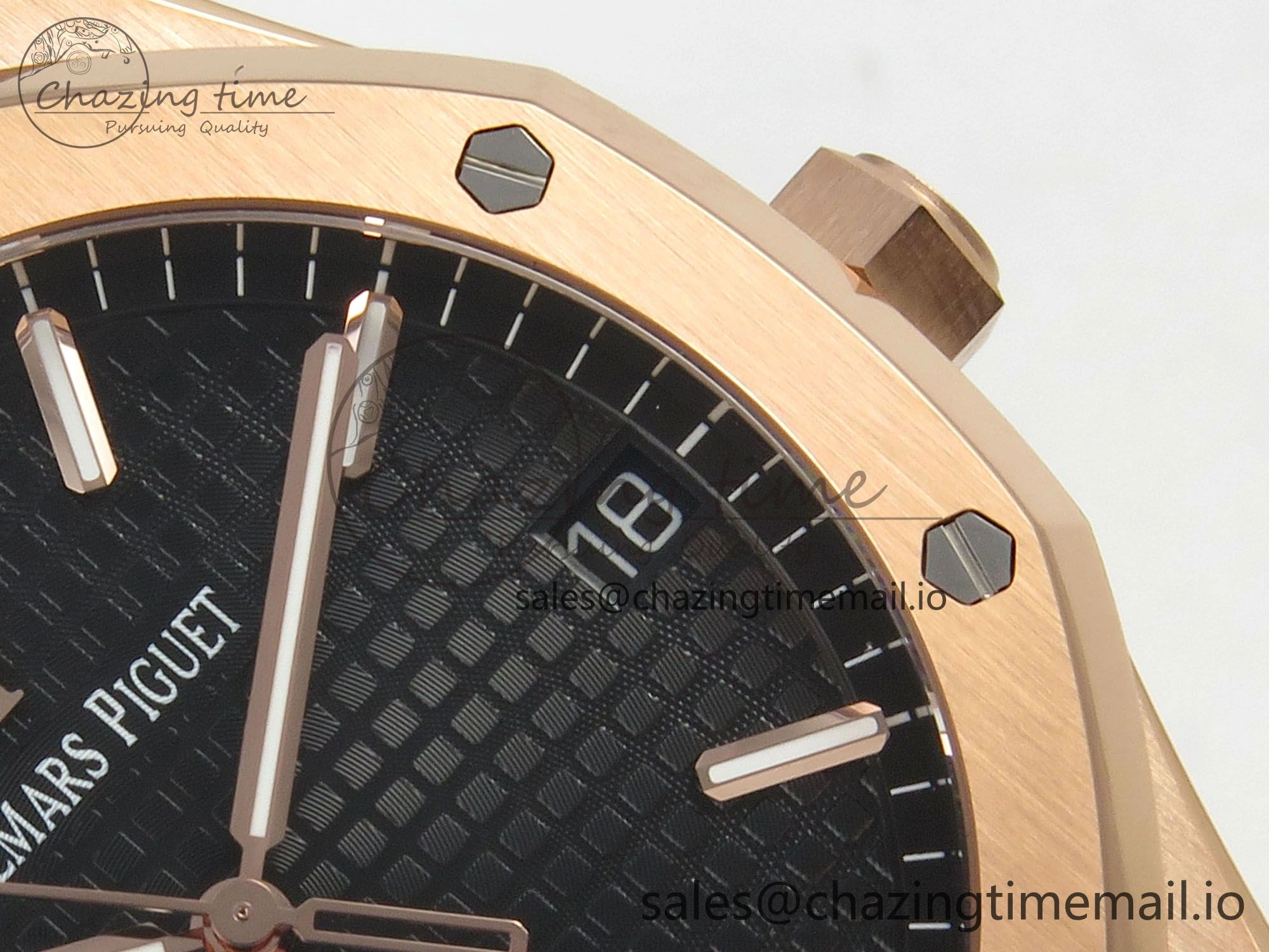 Royal Oak 41mm 15500 RG RSF 1:1 Best Edition Black Dial on Blue leather strap SA4302 Super Clone