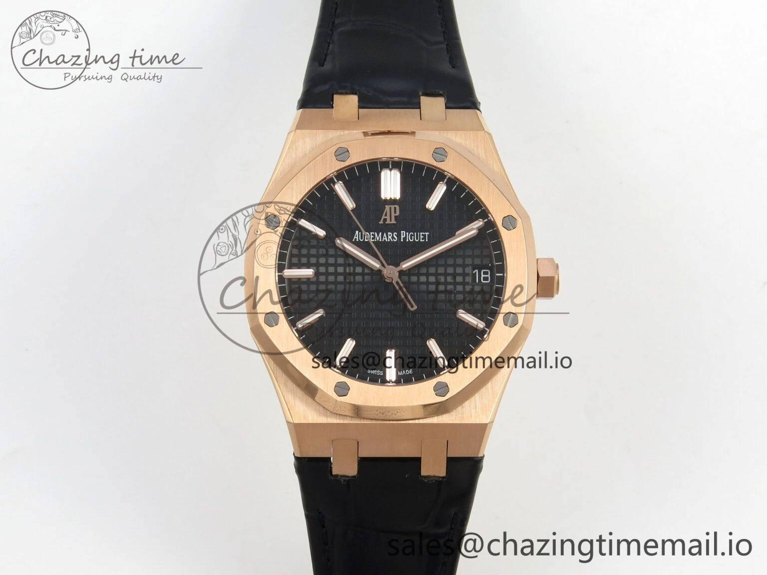 Royal Oak 41mm 15500 RG RSF 1:1 Best Edition Black Dial on Blue leather strap SA4302 Super Clone