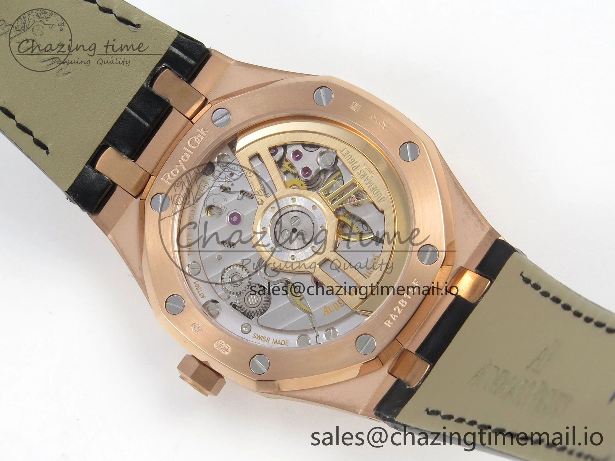 Royal Oak 41mm 15500 RG RSF 1:1 Best Edition Black Dial on Blue leather strap SA4302 Super Clone