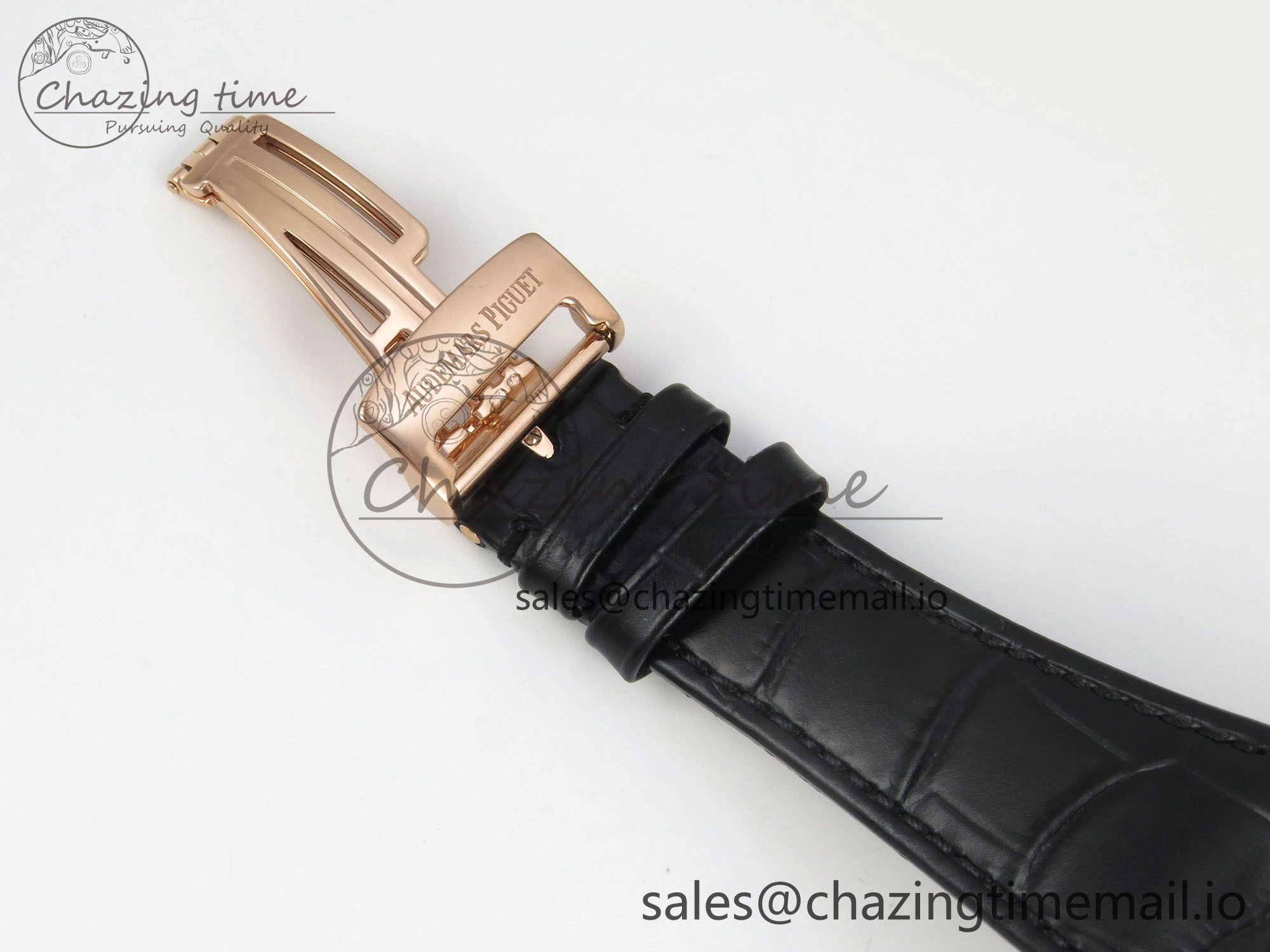 Royal Oak 41mm 15500 RG RSF 1:1 Best Edition Black Dial on Blue leather strap SA4302 Super Clone