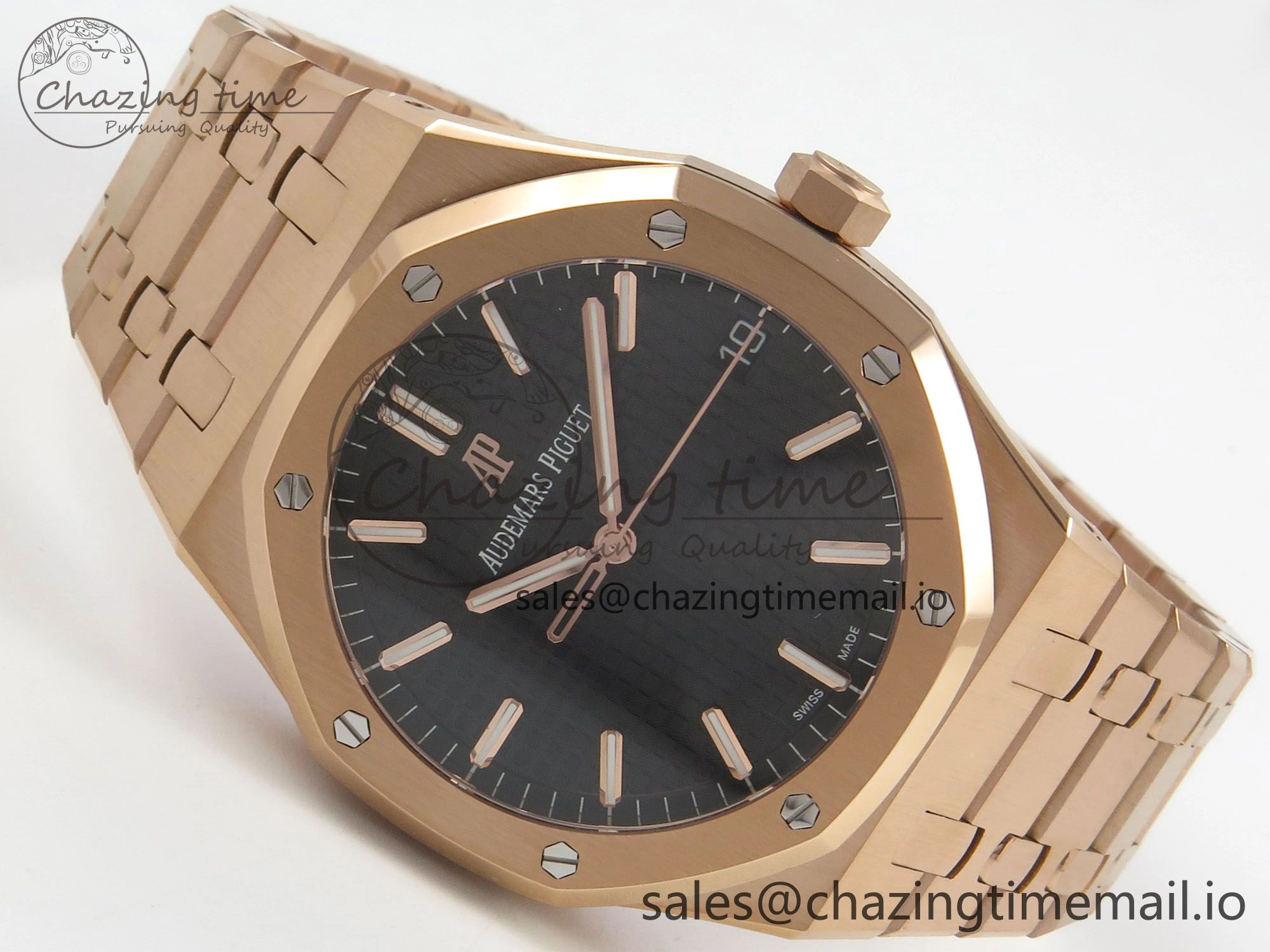 Royal Oak 41mm 15500 RG RSF 1:1 Best Edition Black Dial on RG Bracelet SA4302 Super Clone