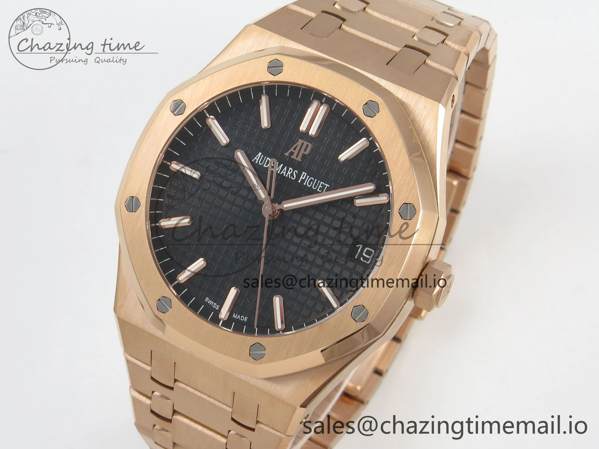 Royal Oak 41mm 15500 RG RSF 1:1 Best Edition Black Dial on RG Bracelet SA4302 Super Clone