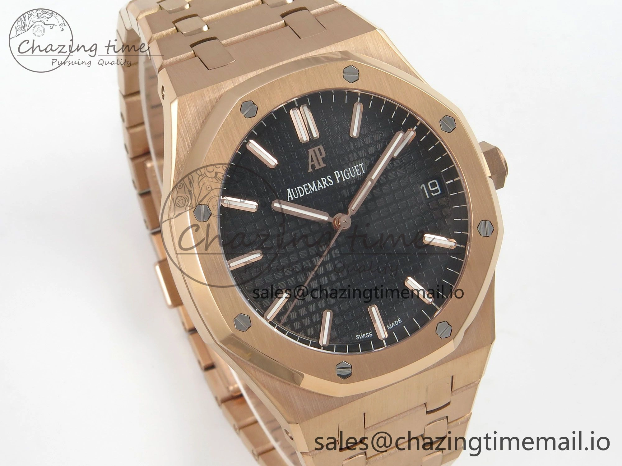 Royal Oak 41mm 15500 RG RSF 1:1 Best Edition Black Dial on RG Bracelet SA4302 Super Clone