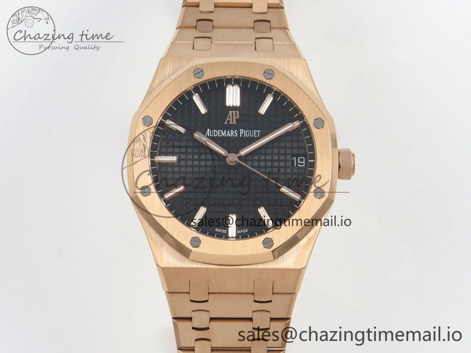 Royal Oak 41mm 15500 RG RSF 1:1 Best Edition Black Dial on RG Bracelet SA4302 Super Clone