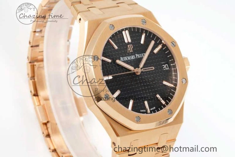 Royal Oak 41mm 15500 RG ZF 1:1 Best Edition Black Textured Dial on RG Bracelet A4302 V2