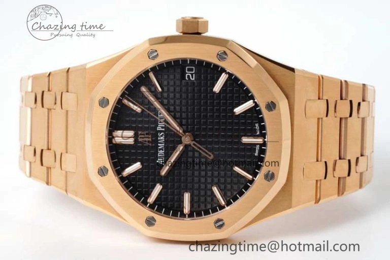Royal Oak 41mm 15500 RG ZF 1:1 Best Edition Black Textured Dial on RG Bracelet A4302 V2