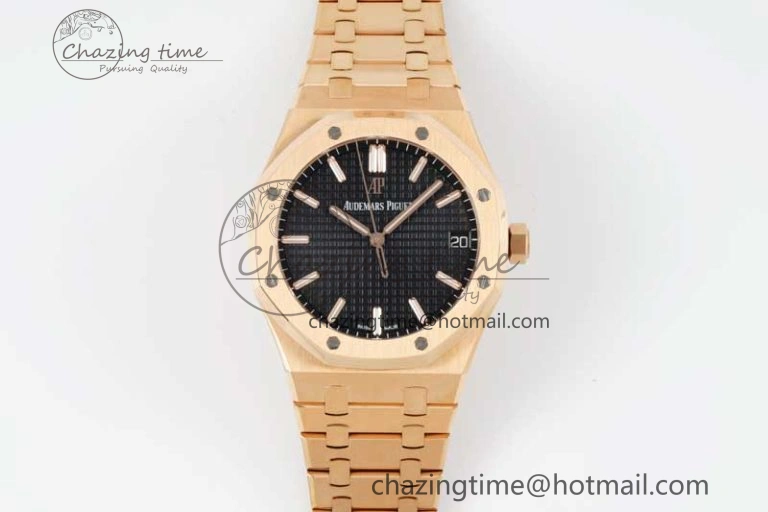 Royal Oak 41mm 15500 RG ZF 1:1 Best Edition Black Textured Dial on RG Bracelet A4302 V2