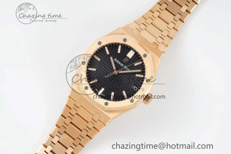 Royal Oak 41mm 15500 RG ZF 1:1 Best Edition Black Textured Dial on RG Bracelet A4302 V2