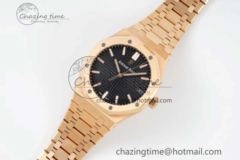 Royal Oak 41mm 15500 RG ZF 1:1 Best Edition Black Textured Dial on RG Bracelet A4302 V2