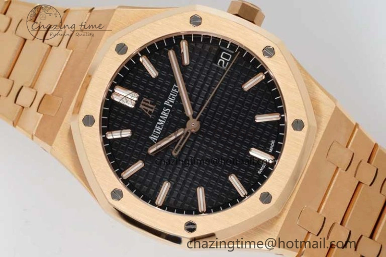 Royal Oak 41mm 15500 RG ZF 1:1 Best Edition Black Textured Dial on RG Bracelet A4302 V2