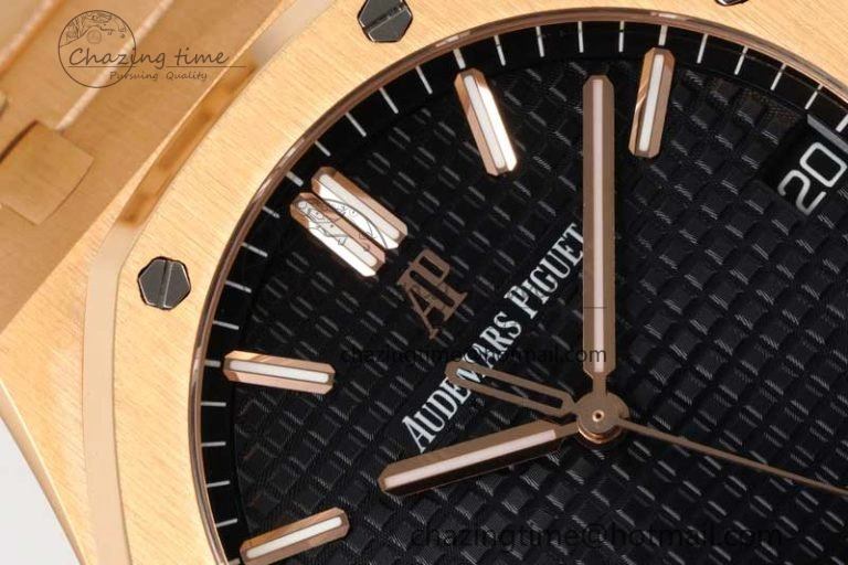 Royal Oak 41mm 15500 RG ZF 1:1 Best Edition Black Textured Dial on RG Bracelet A4302 V2