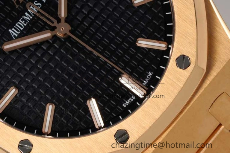 Royal Oak 41mm 15500 RG ZF 1:1 Best Edition Black Textured Dial on RG Bracelet A4302 V2