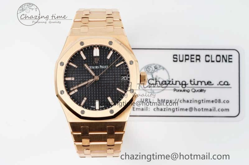 Royal Oak 41mm 15500 RG ZF 1:1 Best Edition Black Textured Dial on RG Bracelet A4302 V2