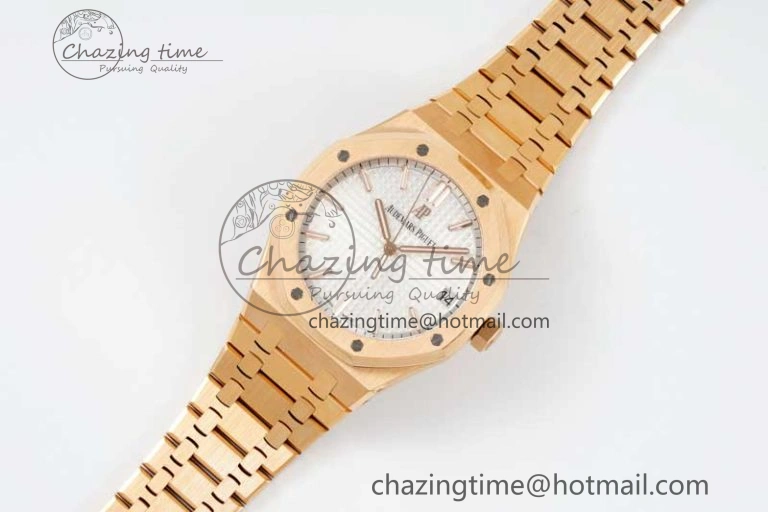 Royal Oak 41mm 15500 RG ZF 1:1 Best Edition White Textured Dial on RG Bracelet A4302 V2
