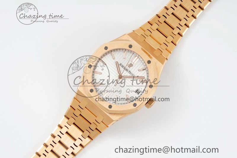Royal Oak 41mm 15500 RG ZF 1:1 Best Edition White Textured Dial on RG Bracelet A4302 V2