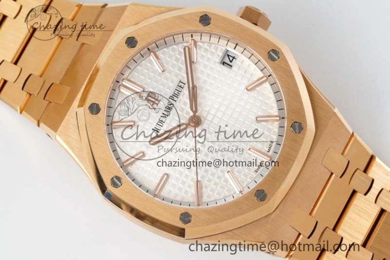 Royal Oak 41mm 15500 RG ZF 1:1 Best Edition White Textured Dial on RG Bracelet A4302 V2