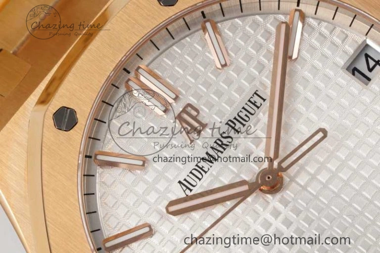 Royal Oak 41mm 15500 RG ZF 1:1 Best Edition White Textured Dial on RG Bracelet A4302 V2