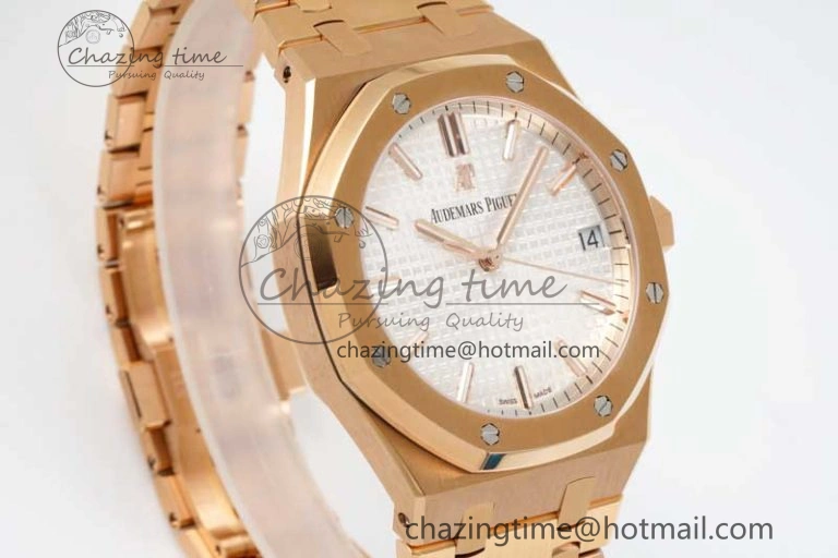 Royal Oak 41mm 15500 RG ZF 1:1 Best Edition White Textured Dial on RG Bracelet A4302 V2