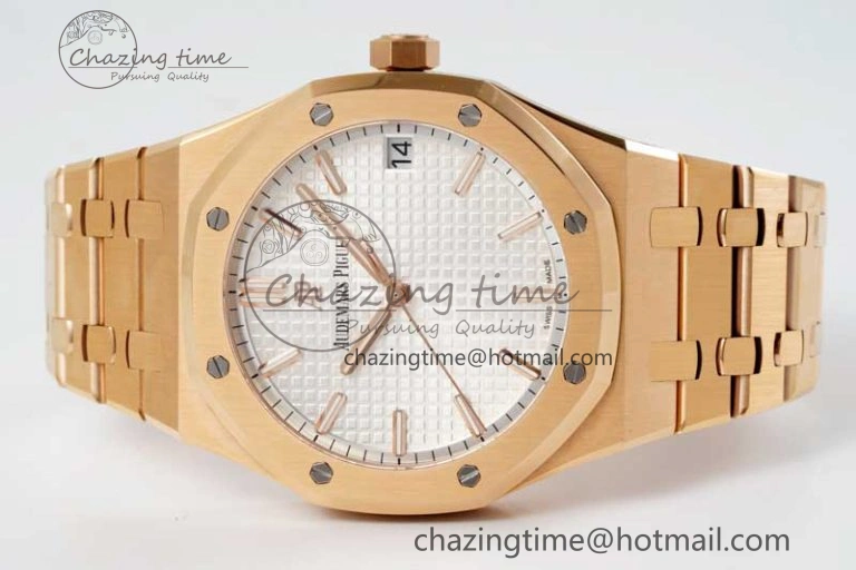 Royal Oak 41mm 15500 RG ZF 1:1 Best Edition White Textured Dial on RG Bracelet A4302 V2