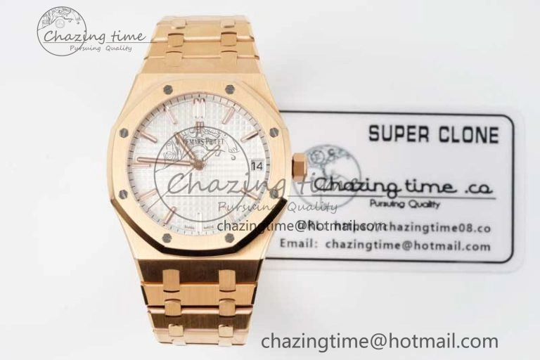 Royal Oak 41mm 15500 RG ZF 1:1 Best Edition White Textured Dial on RG Bracelet A4302 V2