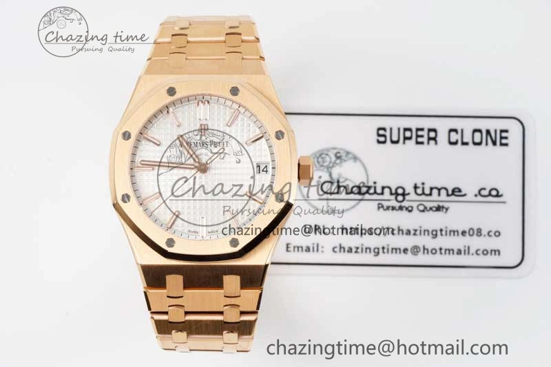 Royal Oak 41mm 15500 RG ZF 1:1 Best Edition White Textured Dial on RG Bracelet A4302 V2