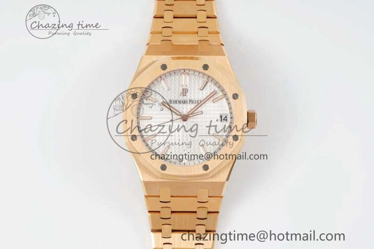 Royal Oak 41mm 15500 RG ZF 1:1 Best Edition White Textured Dial on RG Bracelet A4302 V2