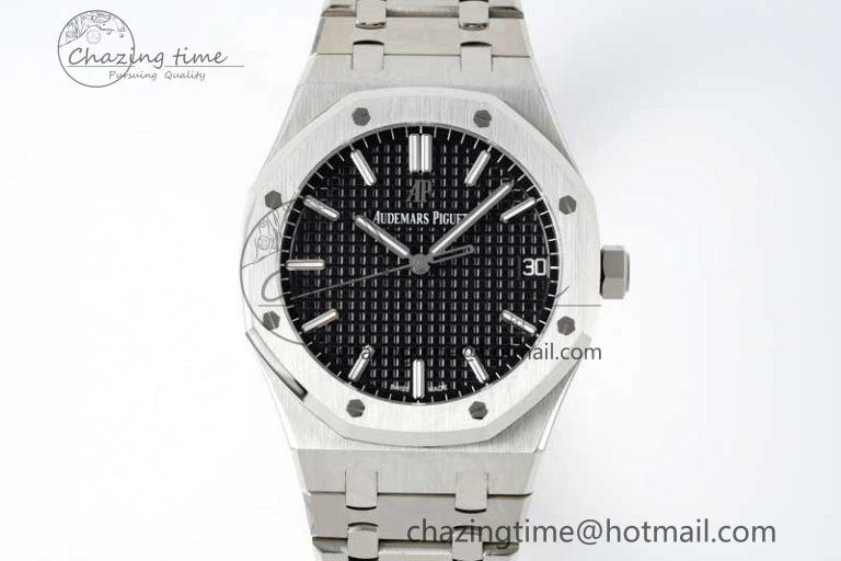 Royal Oak 41mm 15500 SS APSF 1:1 Best Edition Black Textured Dial on SS Bracelet A4302 Super Clone