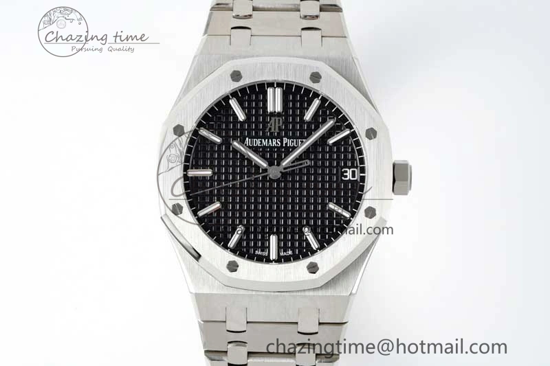 Royal Oak 41mm 15500 SS APSF 1:1 Best Edition Black Textured Dial on SS Bracelet A4302 Super Clone