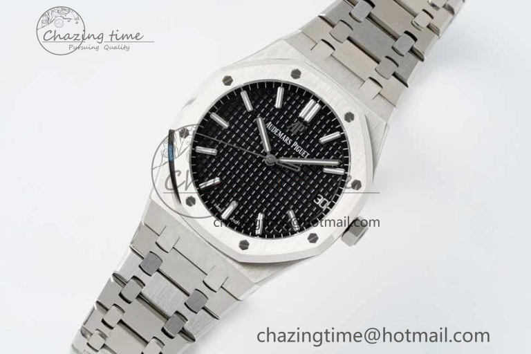 Royal Oak 41mm 15500 SS APSF 1:1 Best Edition Black Textured Dial on SS Bracelet A4302 Super Clone
