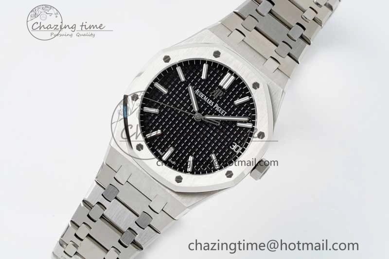 Royal Oak 41mm 15500 SS APSF 1:1 Best Edition Black Textured Dial on SS Bracelet A4302 Super Clone