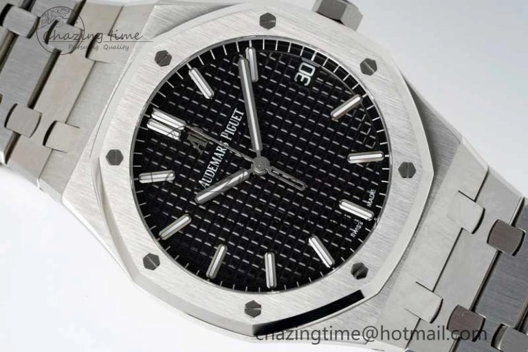 Royal Oak 41mm 15500 SS APSF 1:1 Best Edition Black Textured Dial on SS Bracelet A4302 Super Clone