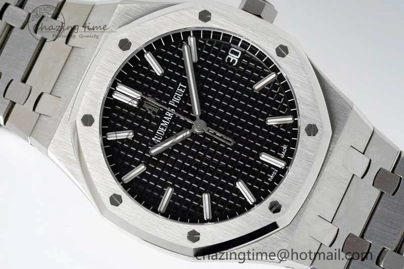 Royal Oak 41mm 15500 SS APSF 1:1 Best Edition Black Textured Dial on SS Bracelet A4302 Super Clone