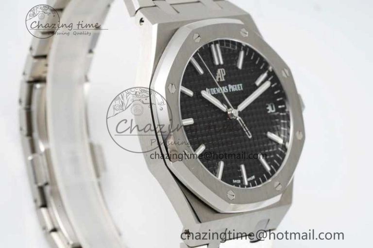Royal Oak 41mm 15500 SS APSF 1:1 Best Edition Black Textured Dial on SS Bracelet A4302 Super Clone
