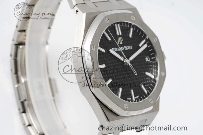 Royal Oak 41mm 15500 SS APSF 1:1 Best Edition Black Textured Dial on SS Bracelet A4302 Super Clone