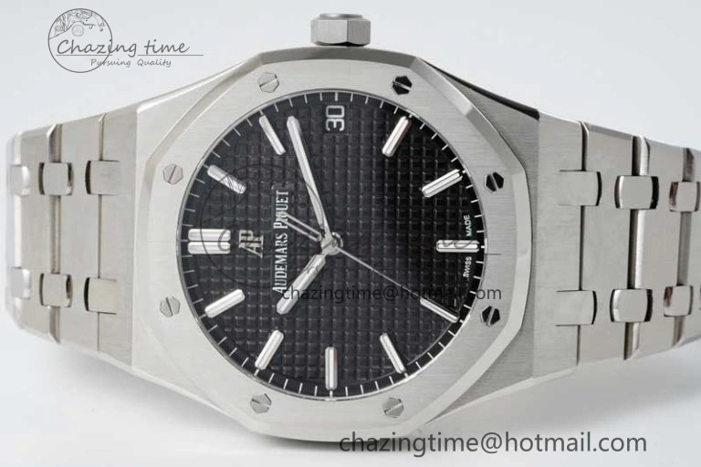 Royal Oak 41mm 15500 SS APSF 1:1 Best Edition Black Textured Dial on SS Bracelet A4302 Super Clone