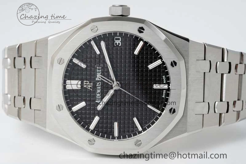 Royal Oak 41mm 15500 SS APSF 1:1 Best Edition Black Textured Dial on SS Bracelet A4302 Super Clone