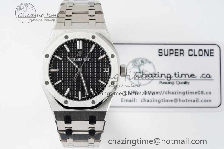 Royal Oak 41mm 15500 SS APSF 1:1 Best Edition Black Textured Dial on SS Bracelet A4302 Super Clone