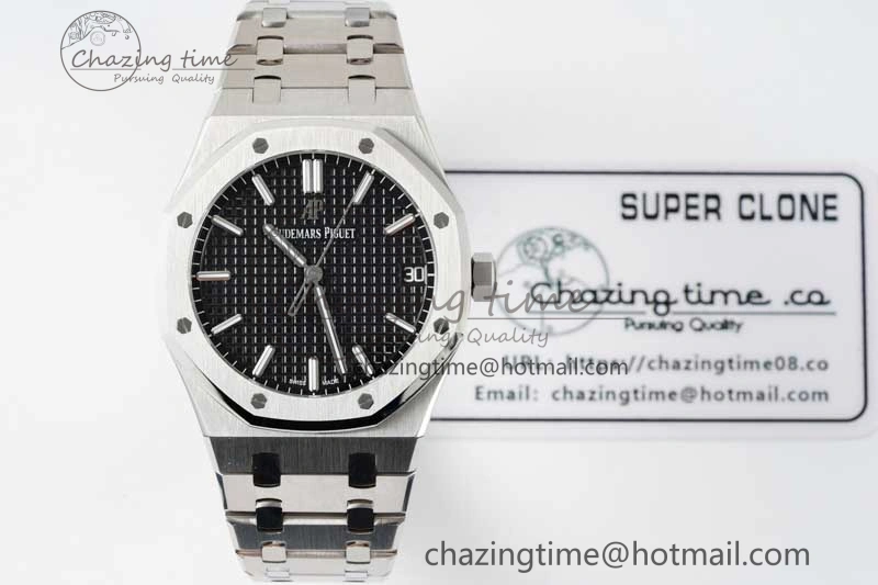 Royal Oak 41mm 15500 SS APSF 1:1 Best Edition Black Textured Dial on SS Bracelet A4302 Super Clone