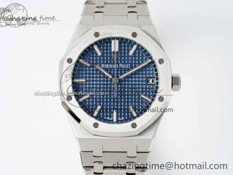 Royal Oak 41mm 15500 SS APSF 1:1 Best Edition Blue Textured Dial on SS Bracelet A4302 Super Clone