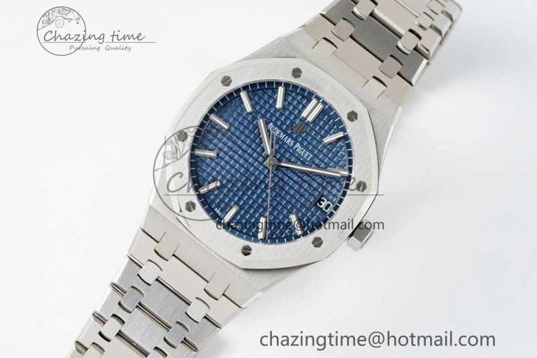 Royal Oak 41mm 15500 SS APSF 1:1 Best Edition Blue Textured Dial on SS Bracelet A4302 Super Clone