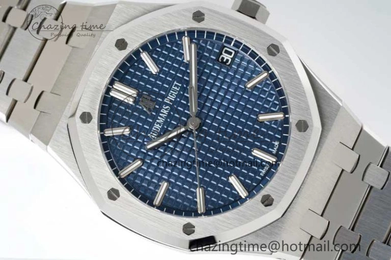 Royal Oak 41mm 15500 SS APSF 1:1 Best Edition Blue Textured Dial on SS Bracelet A4302 Super Clone