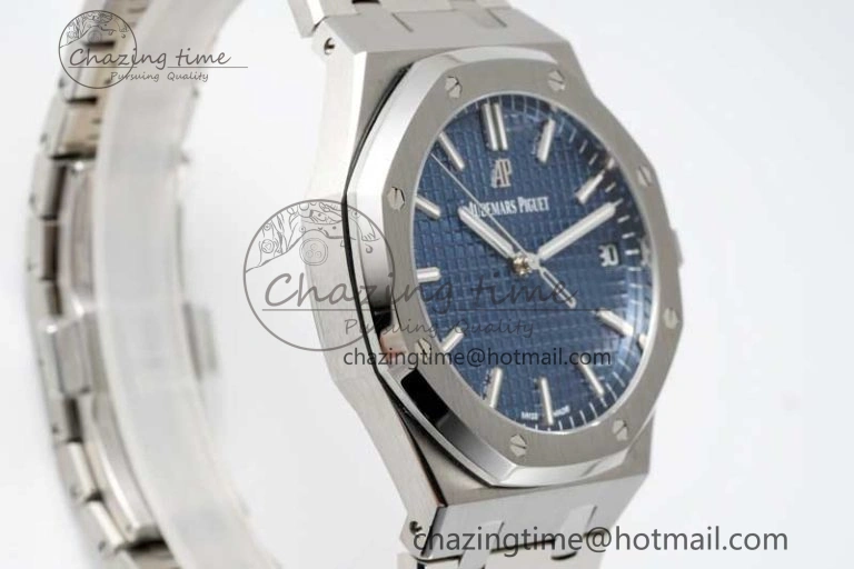 Royal Oak 41mm 15500 SS APSF 1:1 Best Edition Blue Textured Dial on SS Bracelet A4302 Super Clone