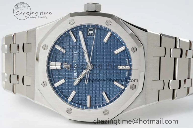 Royal Oak 41mm 15500 SS APSF 1:1 Best Edition Blue Textured Dial on SS Bracelet A4302 Super Clone