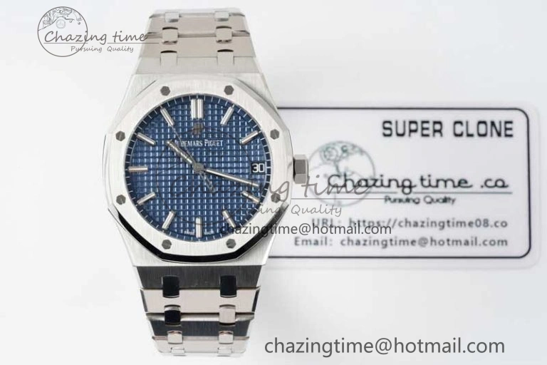 Royal Oak 41mm 15500 SS APSF 1:1 Best Edition Blue Textured Dial on SS Bracelet A4302 Super Clone