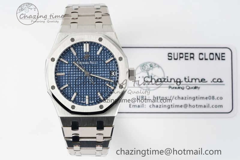 Royal Oak 41mm 15500 SS APSF 1:1 Best Edition Blue Textured Dial on SS Bracelet A4302 Super Clone