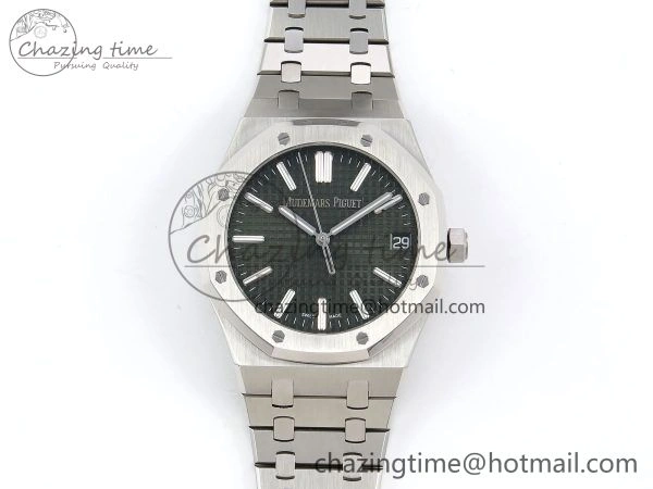 Royal Oak 41mm 15500 SS APSF 1:1 Best Edition Green Textured Dial on SS Bracelet SA4302 Super Clone