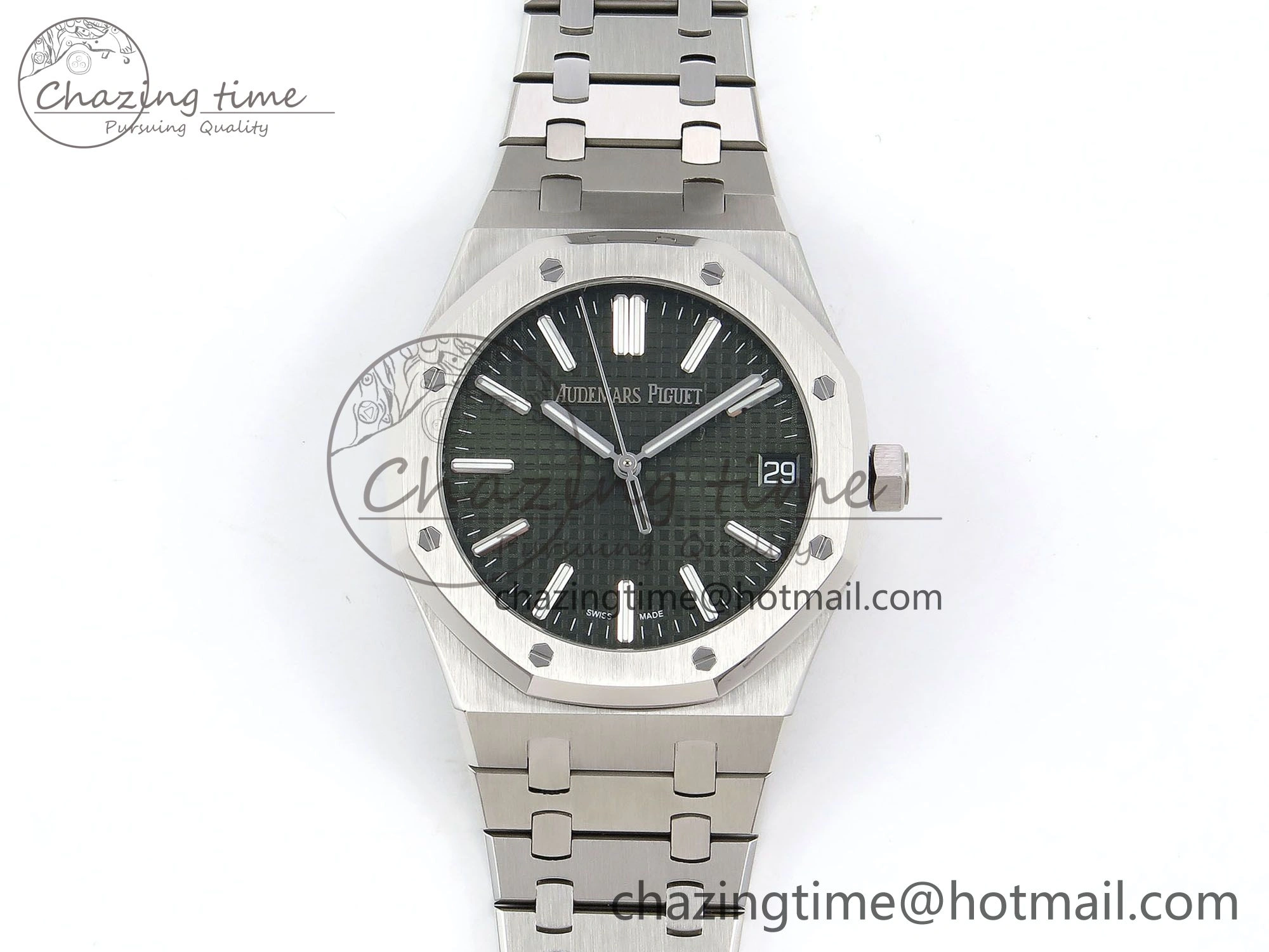 Royal Oak 41mm 15500 SS APSF 1:1 Best Edition Green Textured Dial on SS Bracelet SA4302 Super Clone