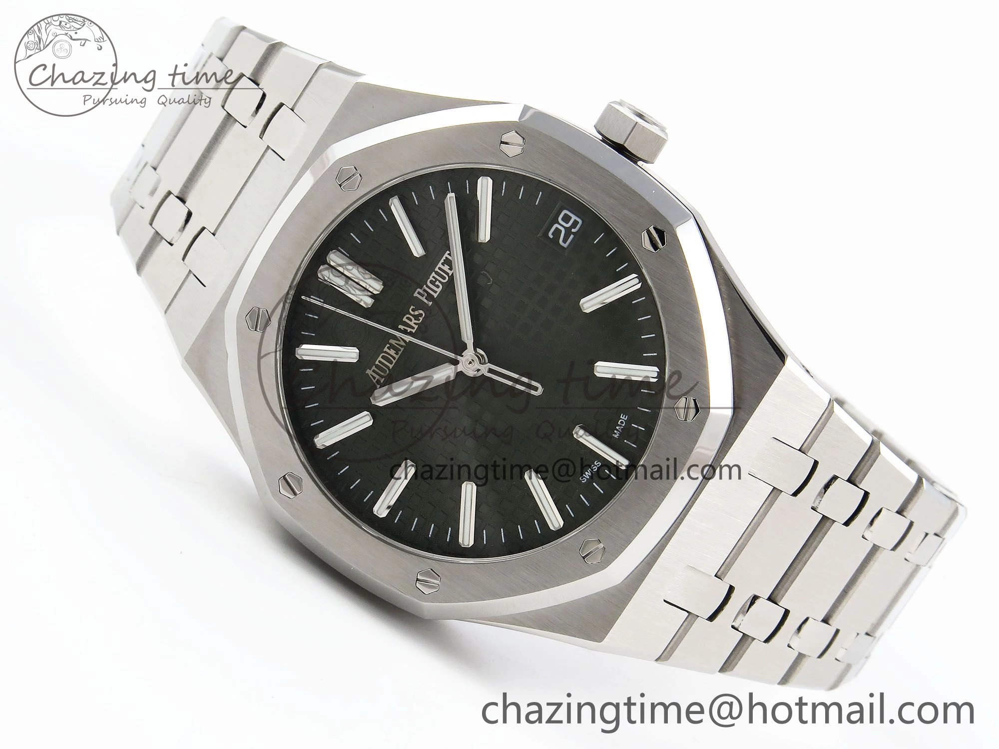 Royal Oak 41mm 15500 SS APSF 1:1 Best Edition Green Textured Dial on SS Bracelet SA4302 Super Clone