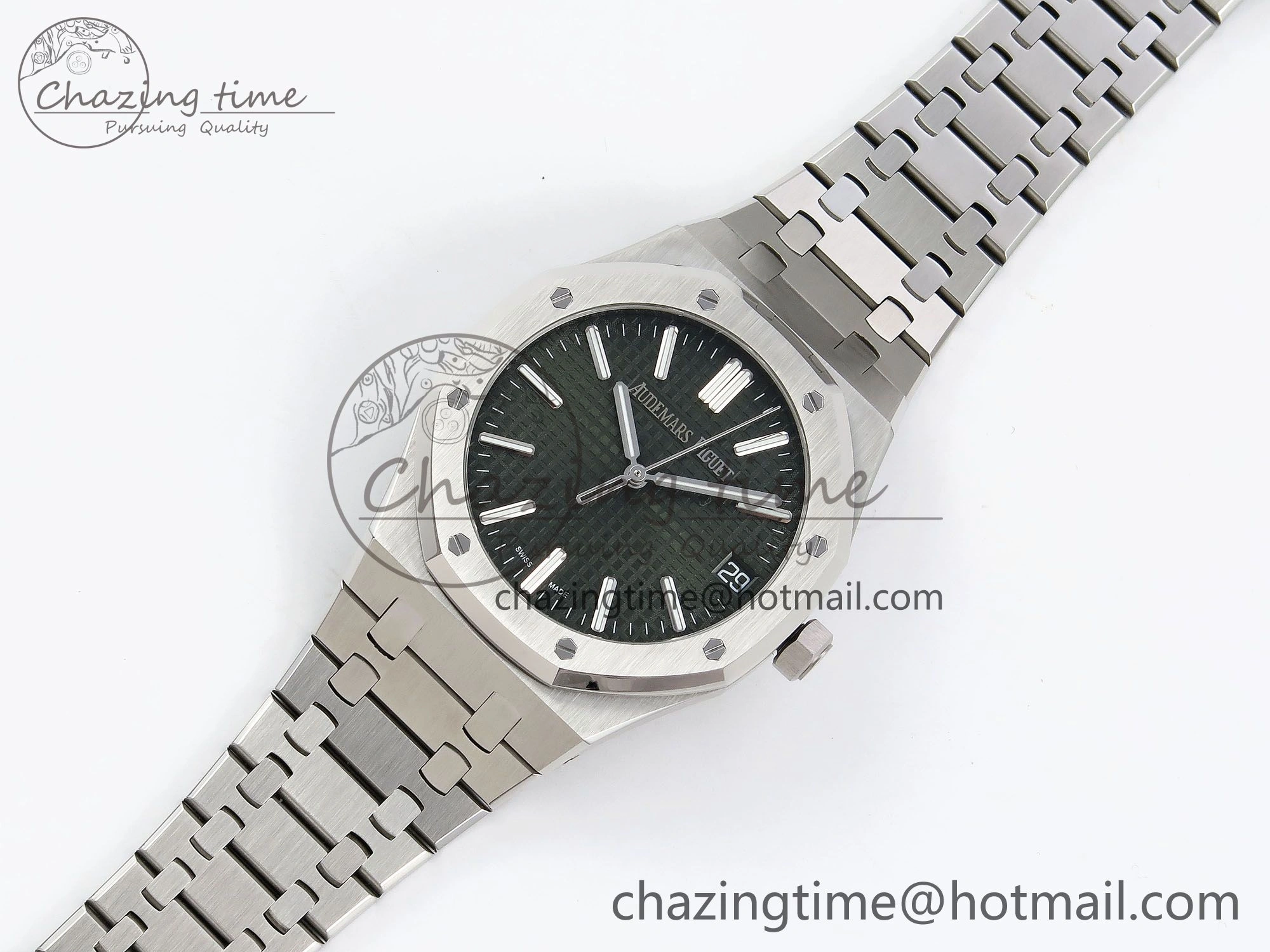 Royal Oak 41mm 15500 SS APSF 1:1 Best Edition Green Textured Dial on SS Bracelet SA4302 Super Clone